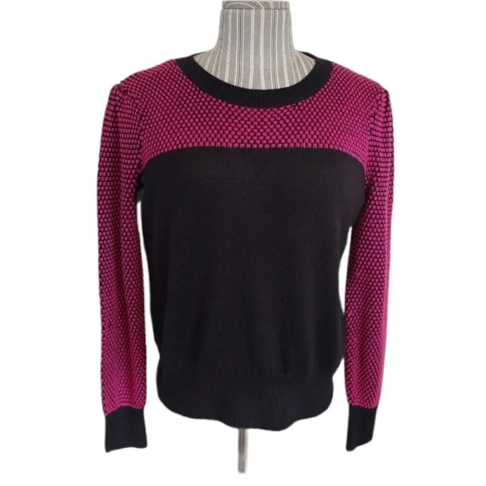 I Heart Ronson Black/Pink Retro Knit Sweater, XL